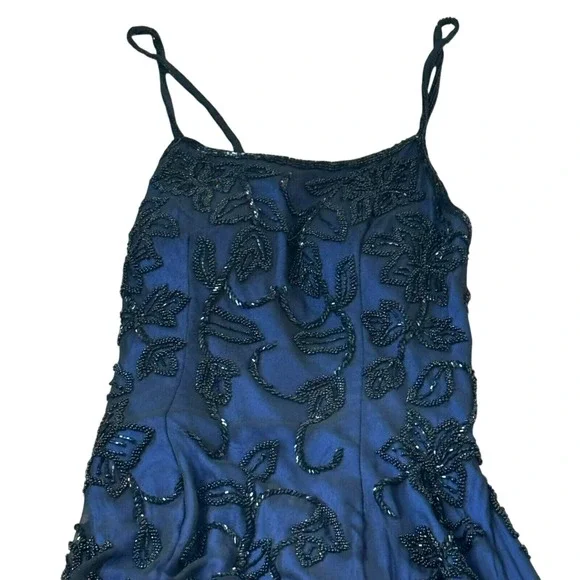 tootsies formal dresses Vintage Tootsies Evening Gown Dress Size 10 Women Navy Blue Chiffon Bead Trim